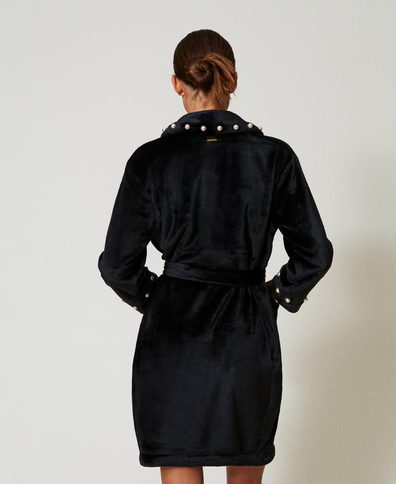 Faux fur dressing gown with pearls Black Woman 242LL2FAA_00006_03