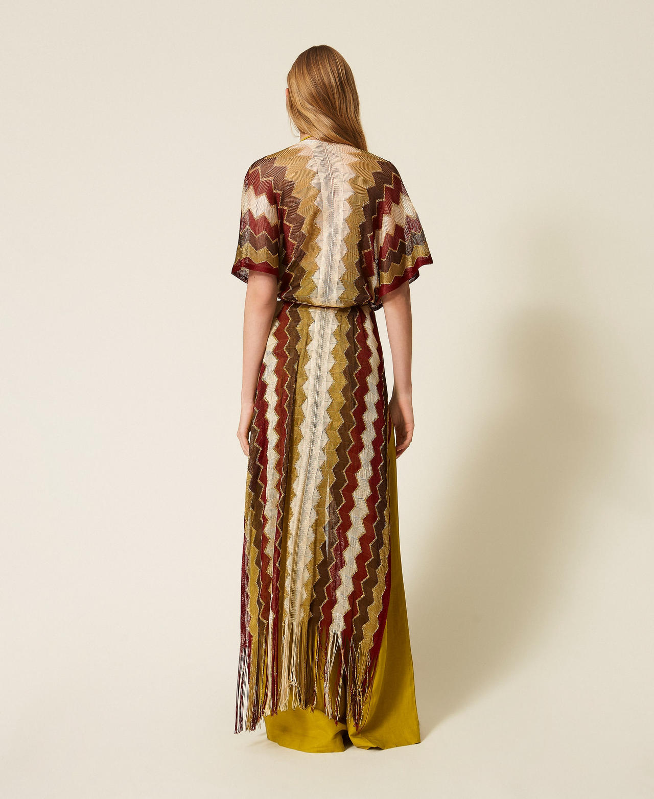 Caftan long &agrave; rayures multicolores Multicolore Chevronne Rouge &laquo;&nbsp;Indian Red&nbsp;&raquo;/Vert &laquo;&nbsp;Avocado Oil&nbsp;&raquo; Femme 261TO5250_13519_03