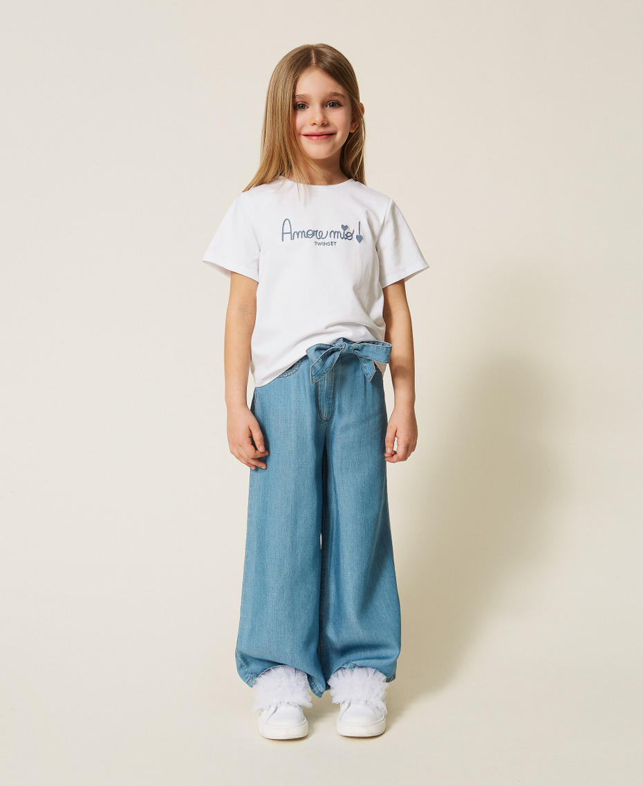 Girls' T-shirt with embroidery Chambray Blue/Off White Embroidery Girl 261GB2181_13368_T0