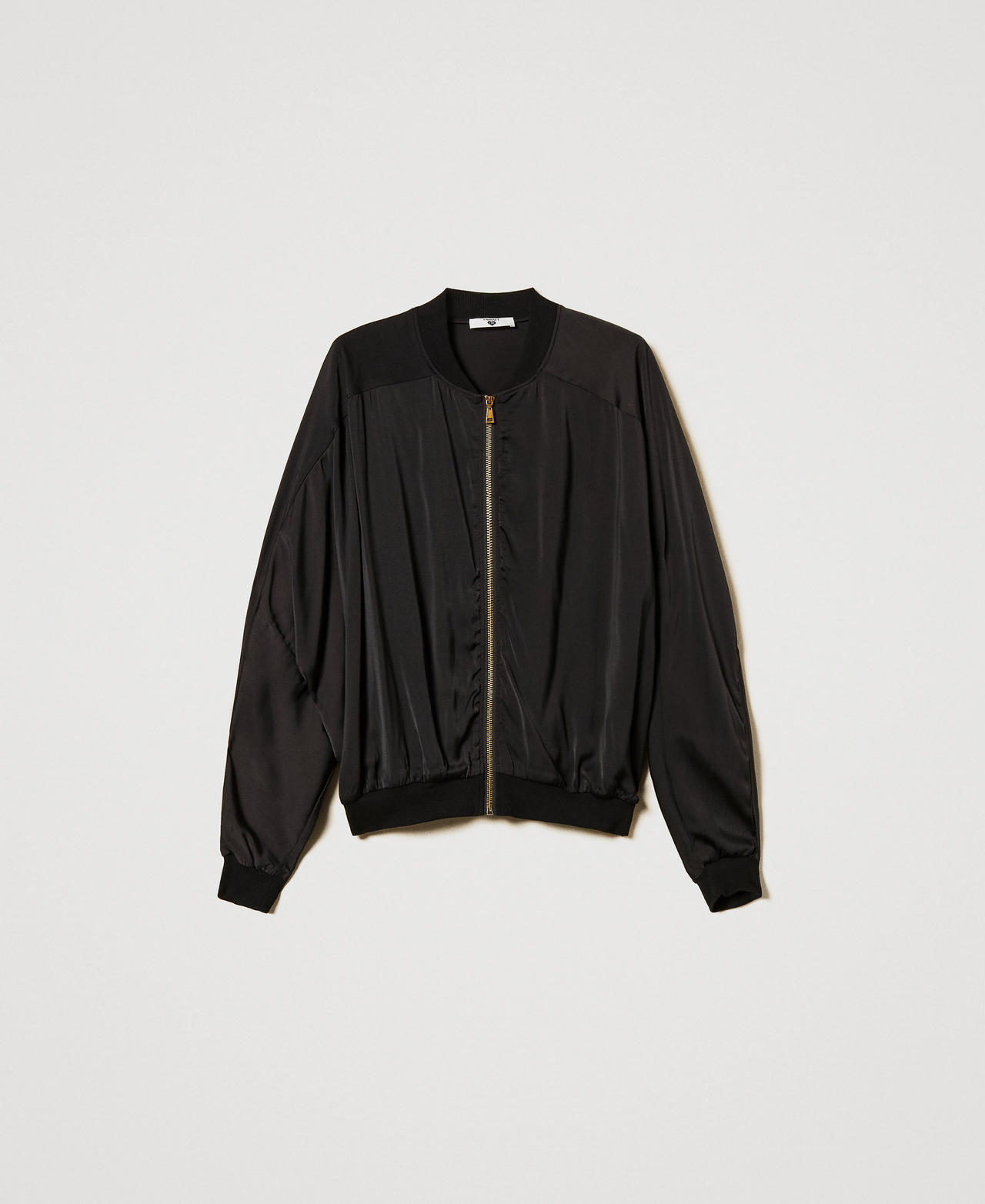 Satin bomber jacket Woman, Black | TWINSET Milano