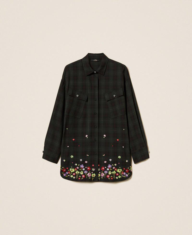 Tartan shirt with embroidery Daily Tartan Green Woman 252AT2134_12451_S0