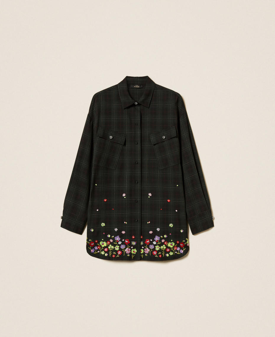 Tartan shirt with embroidery Daily Tartan Green Woman 252AT2134_12451_S0