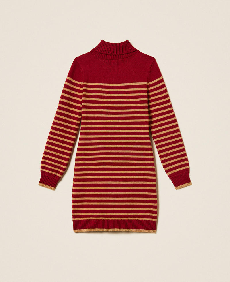 Kurzes Strickkleid mit Streifen Streifen Red Ruby / "Iced Coffee"-Braun M&auml;dchen 262GJ3034_13895_S1