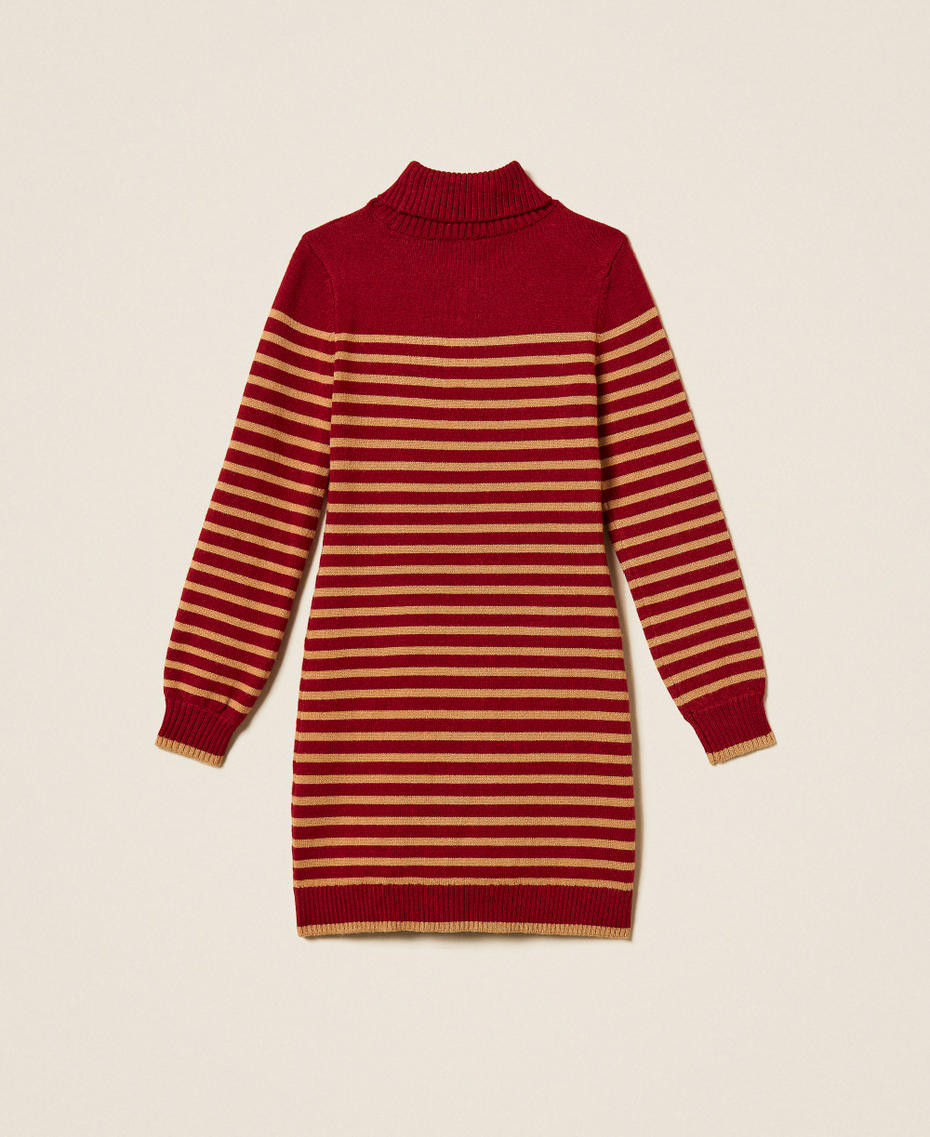 Kurzes Strickkleid mit Streifen Streifen Red Ruby / "Iced Coffee"-Braun M&auml;dchen 262GJ3034_13895_S1
