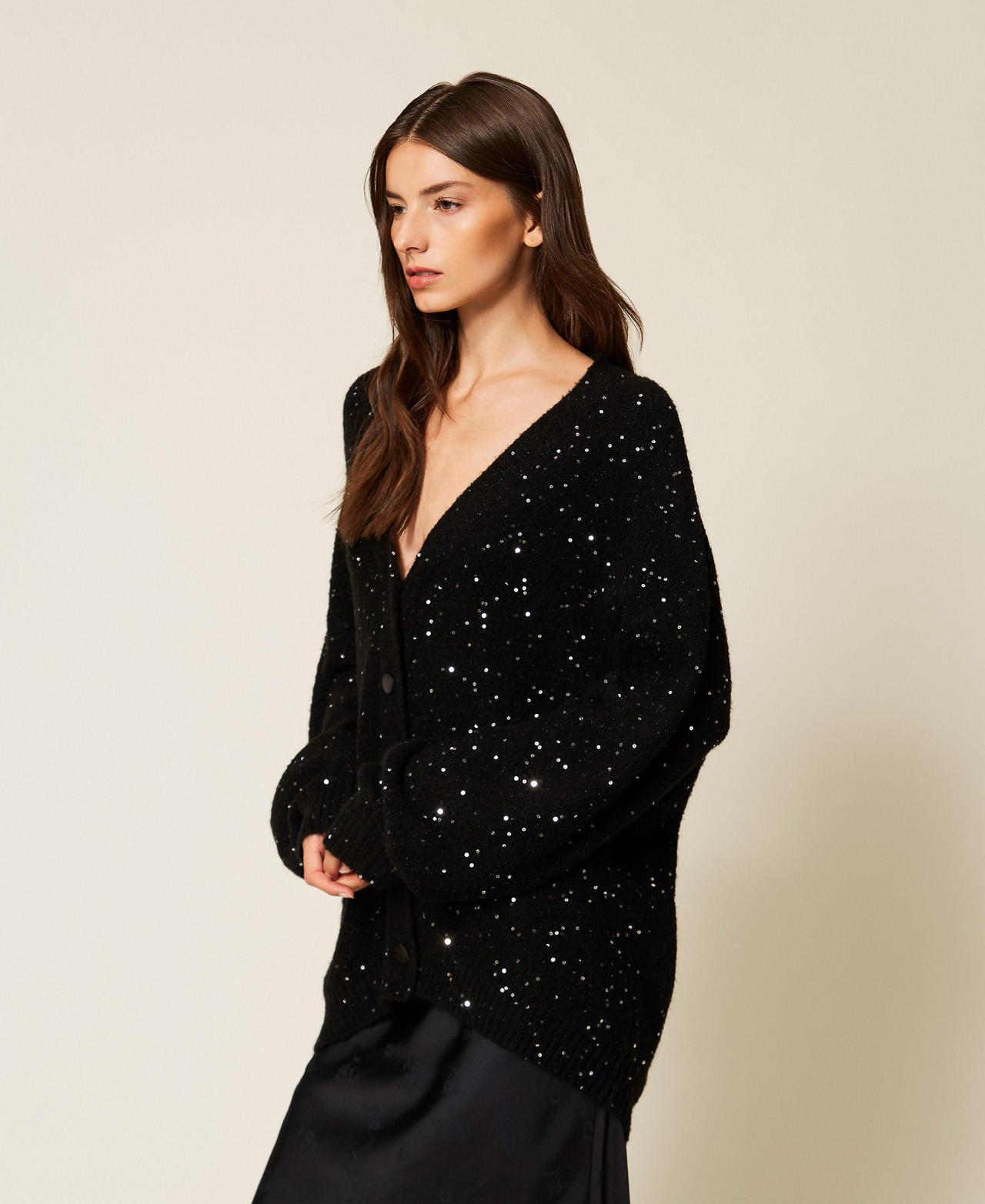 Sequin cardigan Black Woman 252LL3BDD_00006_02