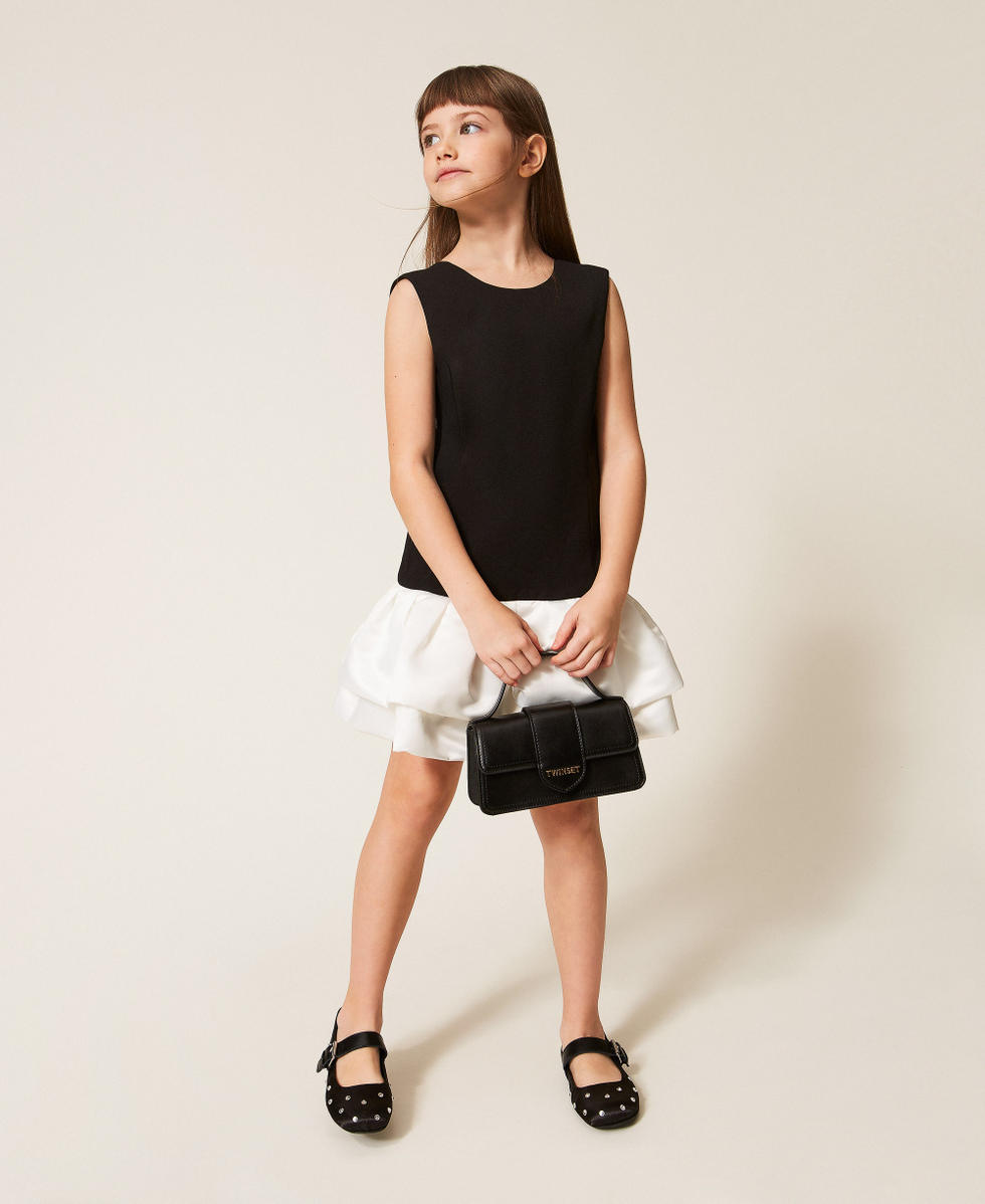 Robe courte en cr&ecirc;pe et satin duchesse Bicolore Noir / Blanc Neige Fille 261GJ2Q54_03710_01