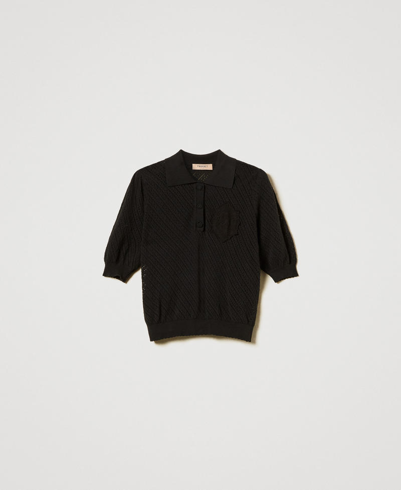 Knit polo shirt with embroidered patch Black Woman 251TT3130_00006_S0