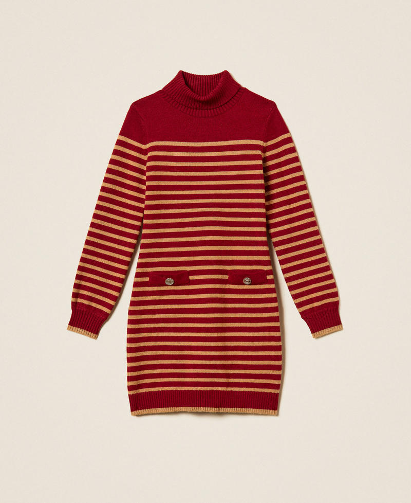 Kurzes Strickkleid mit Streifen Streifen Red Ruby / "Iced Coffee"-Braun M&auml;dchen 262GJ3034_13895_S0