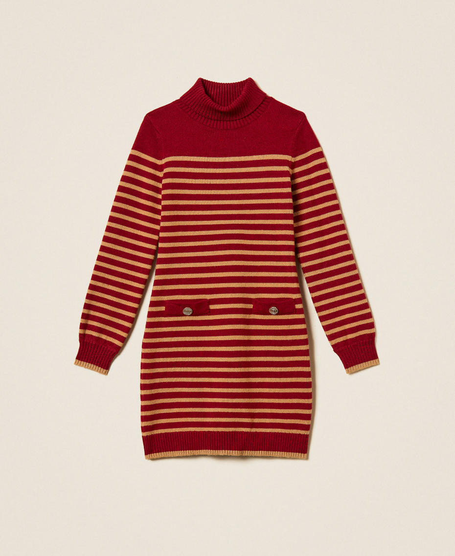 Kurzes Strickkleid mit Streifen Streifen Red Ruby / "Iced Coffee"-Braun M&auml;dchen 262GJ3034_13895_S0