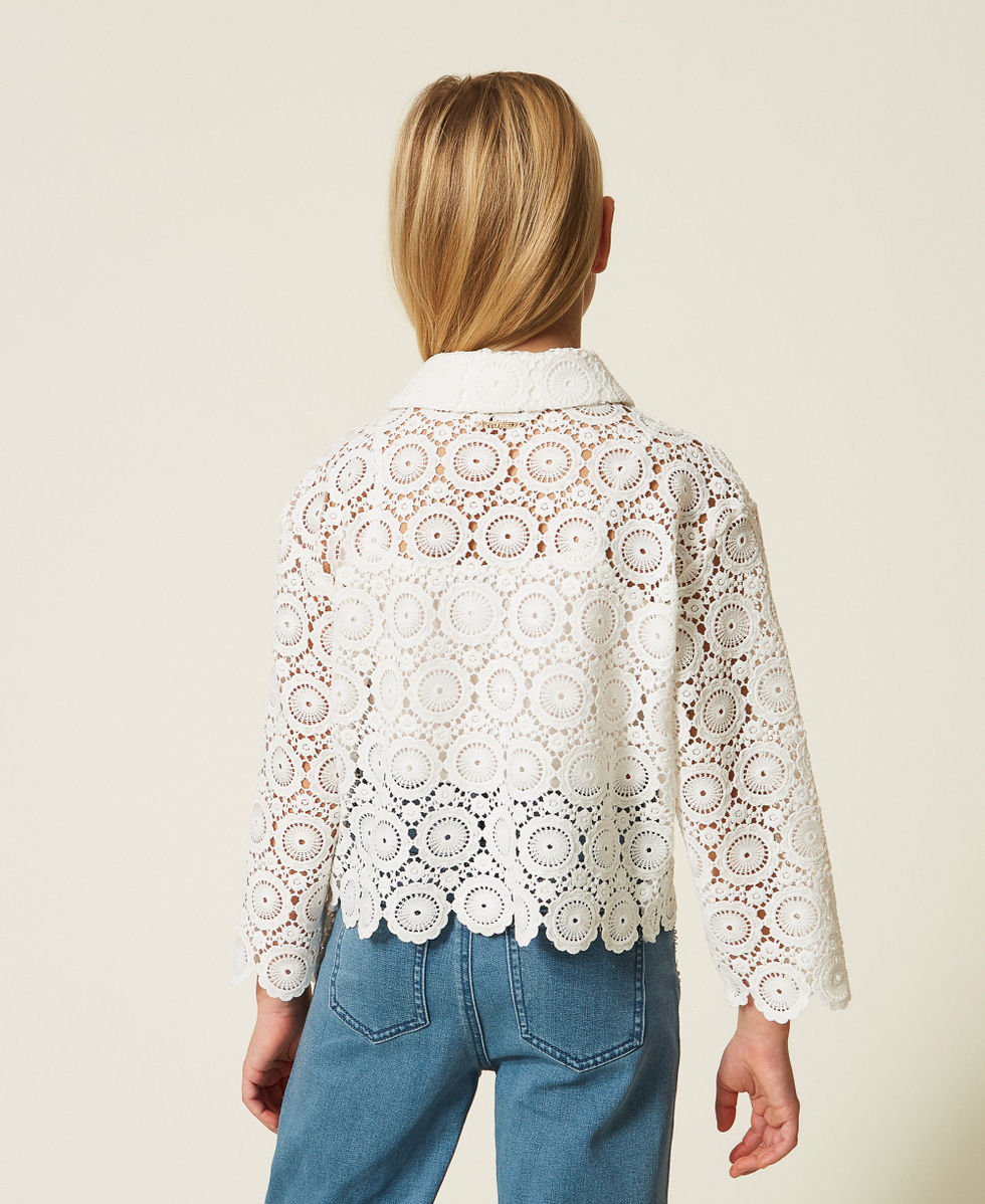 Hemdbluse im Boxy-Dessin aus Makrameespitze Mattwei&szlig; M&auml;dchen 261GJ2Q25_00526_04