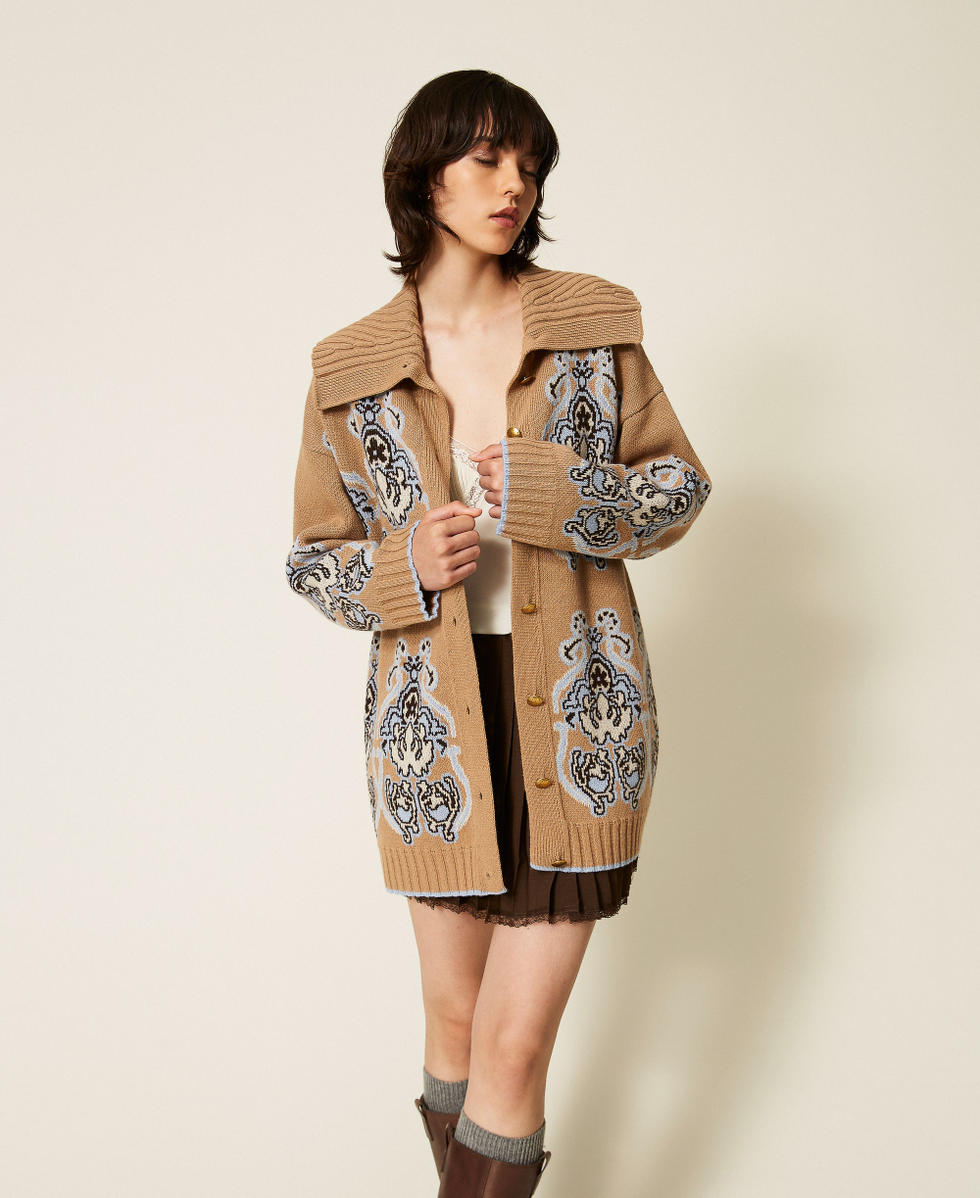 C&aacute;rdigan de punto de lana mixta de jacquard Jacquard Marr&oacute;n "Tobacco Brown" Claro Mujer 262TP3484_13972_02