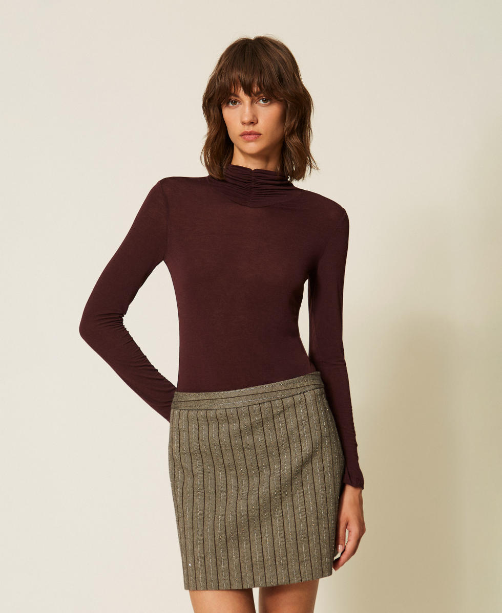 Turtleneck top with draping Woman, Purple | TWINSET Milano
