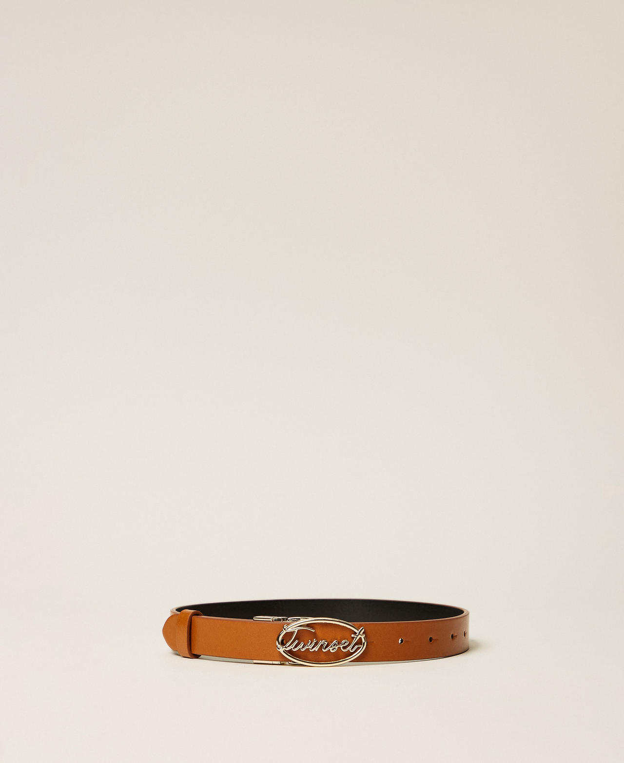 Twinset Girls Two-Tone "Leather" Brown / Black Reversible Belt With Lettering Logo