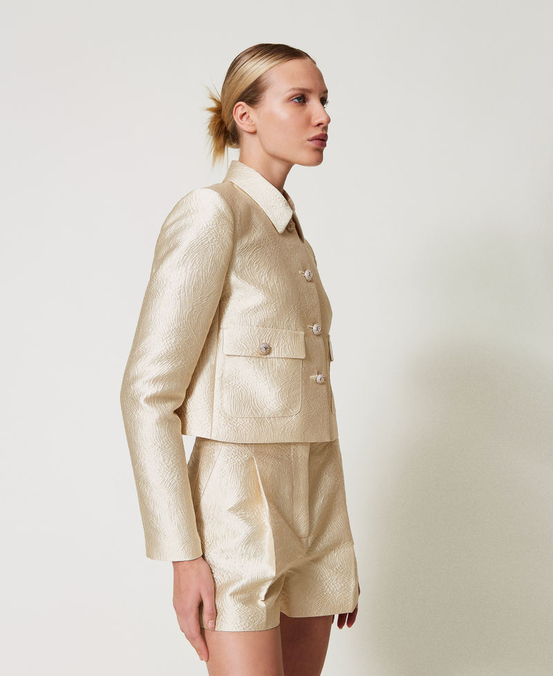 Short brocade jacquard jacket Light Gold Brocade Jacquard Woman 251TP2241_12205_02