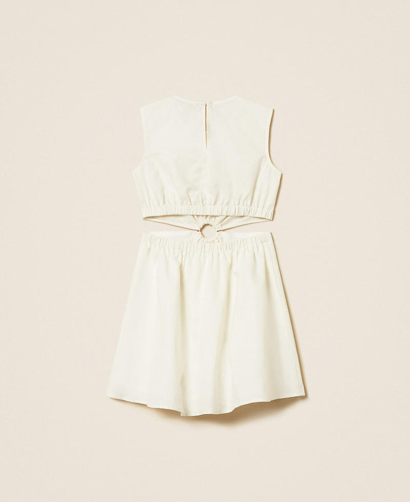 Kurzes Leinenkleid mit Cut-out Mattwei&szlig; M&auml;dchen 261GJ2032_00526_S1