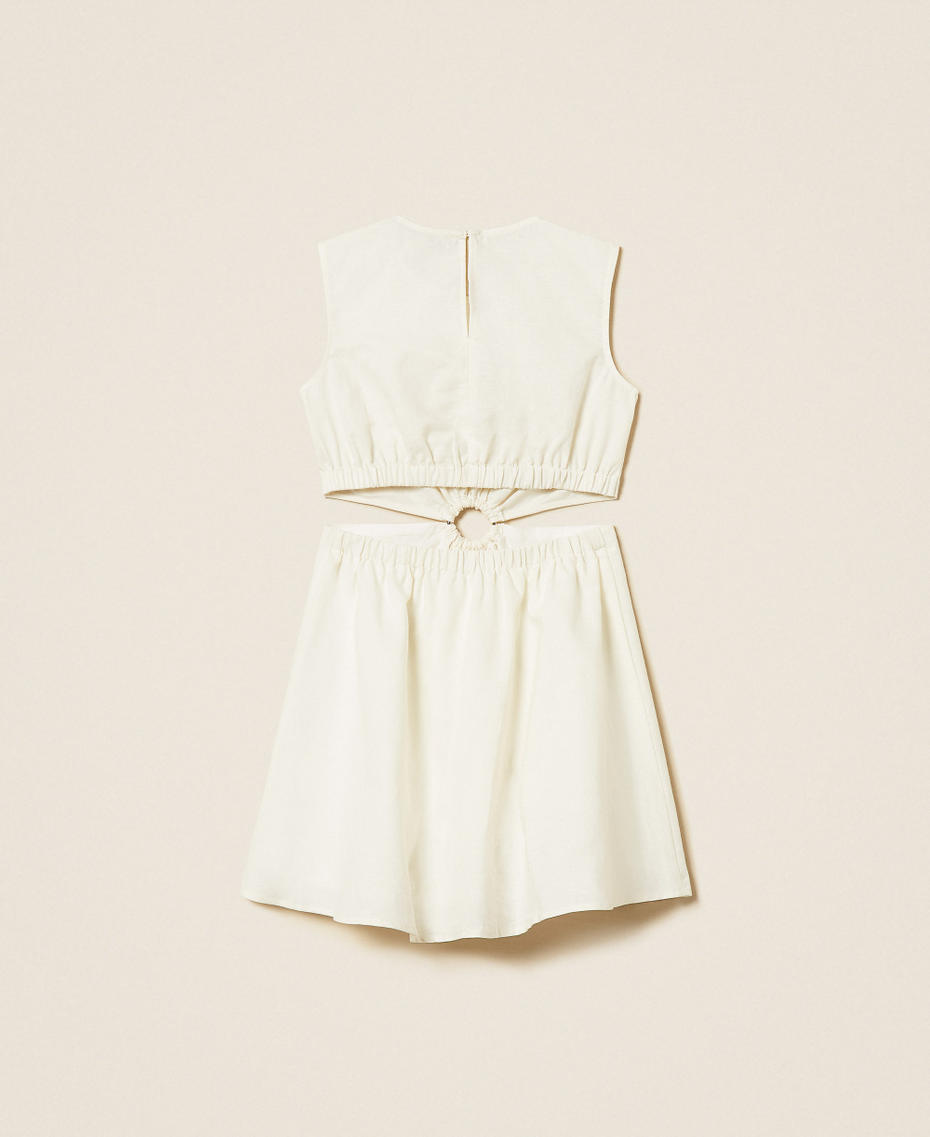 Kurzes Leinenkleid mit Cut-out Mattwei&szlig; M&auml;dchen 261GJ2032_00526_S1