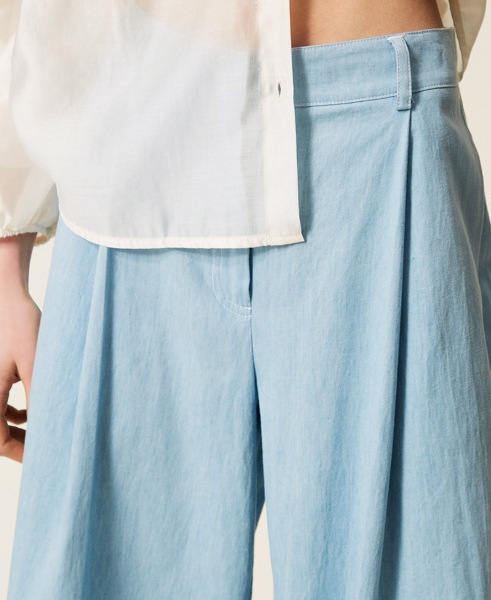 Palazzo-Hose mit Falten-Dessin Helles Denimblau Frau 261TF2080_02990_04