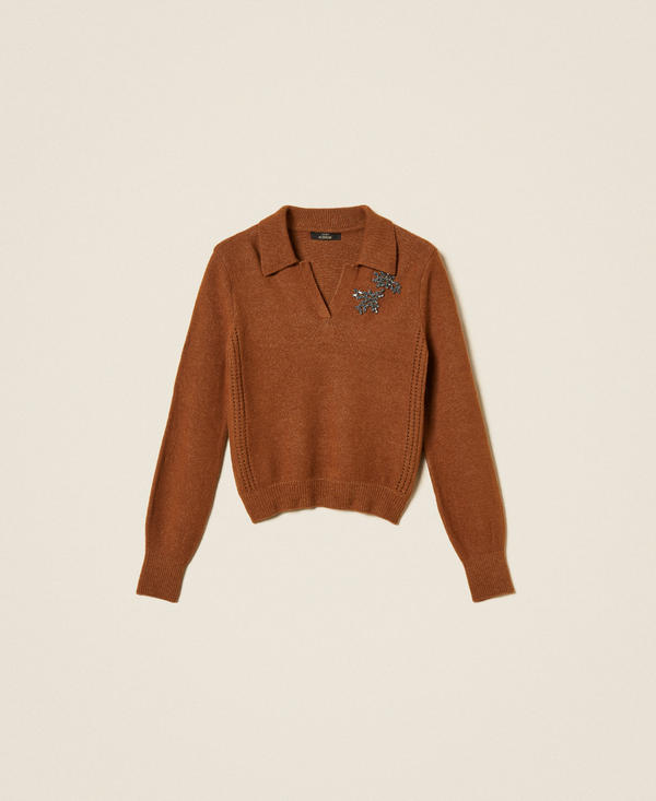 Pullover im Polostil mit Stickerei