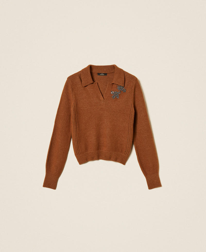 Pullover im Polostil mit Stickerei Toffee Beige Frau 262AT3121_00605_S0