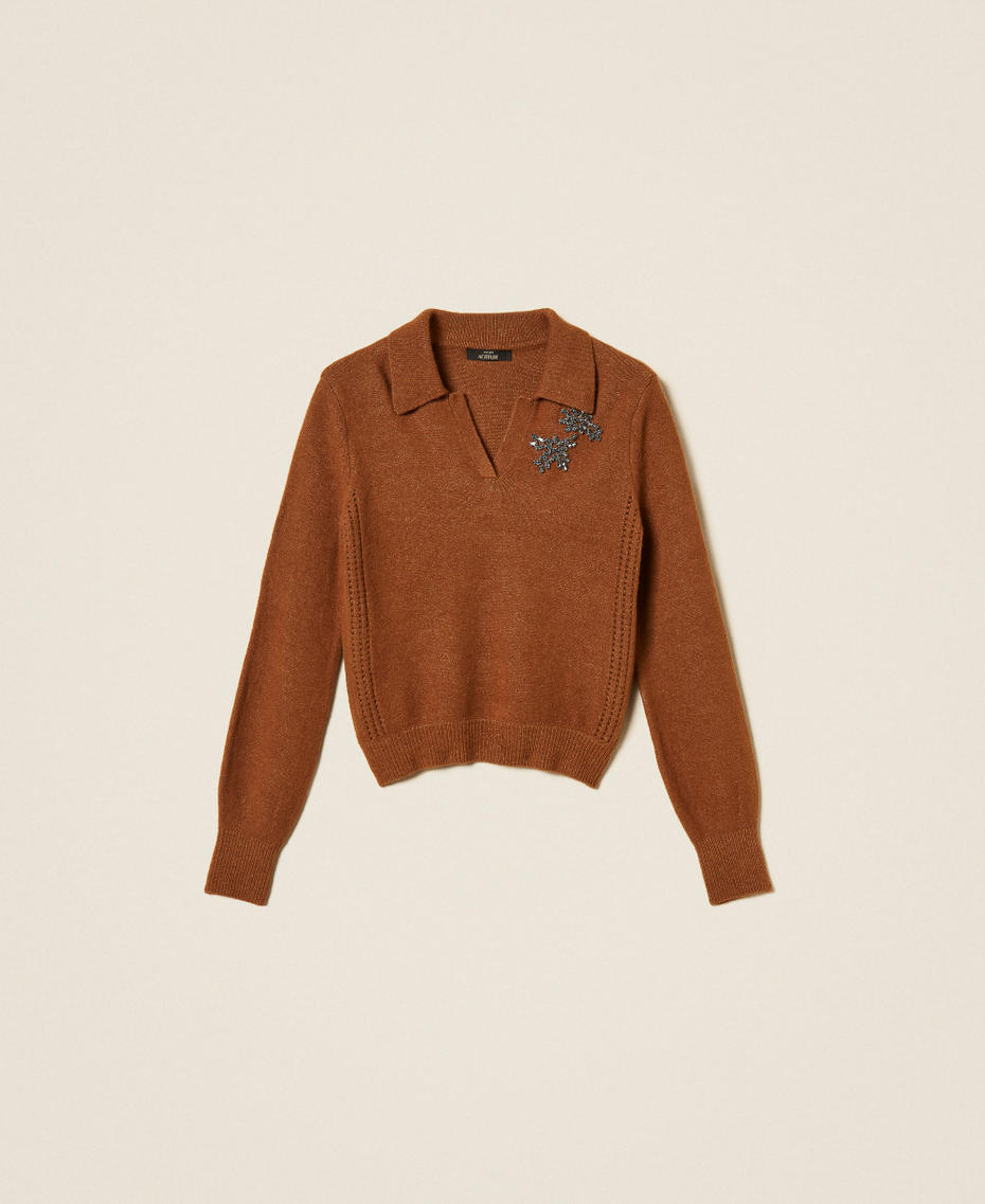 Pullover im Polostil mit Stickerei Toffee Beige Frau 262AT3121_00605_S0