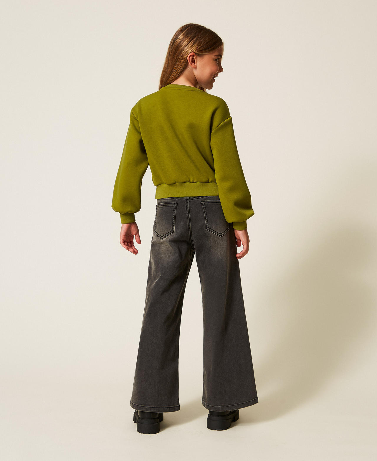 Wide leg jeans with logo buttons Old Black Denim Girl 252GJ2290_11835_03