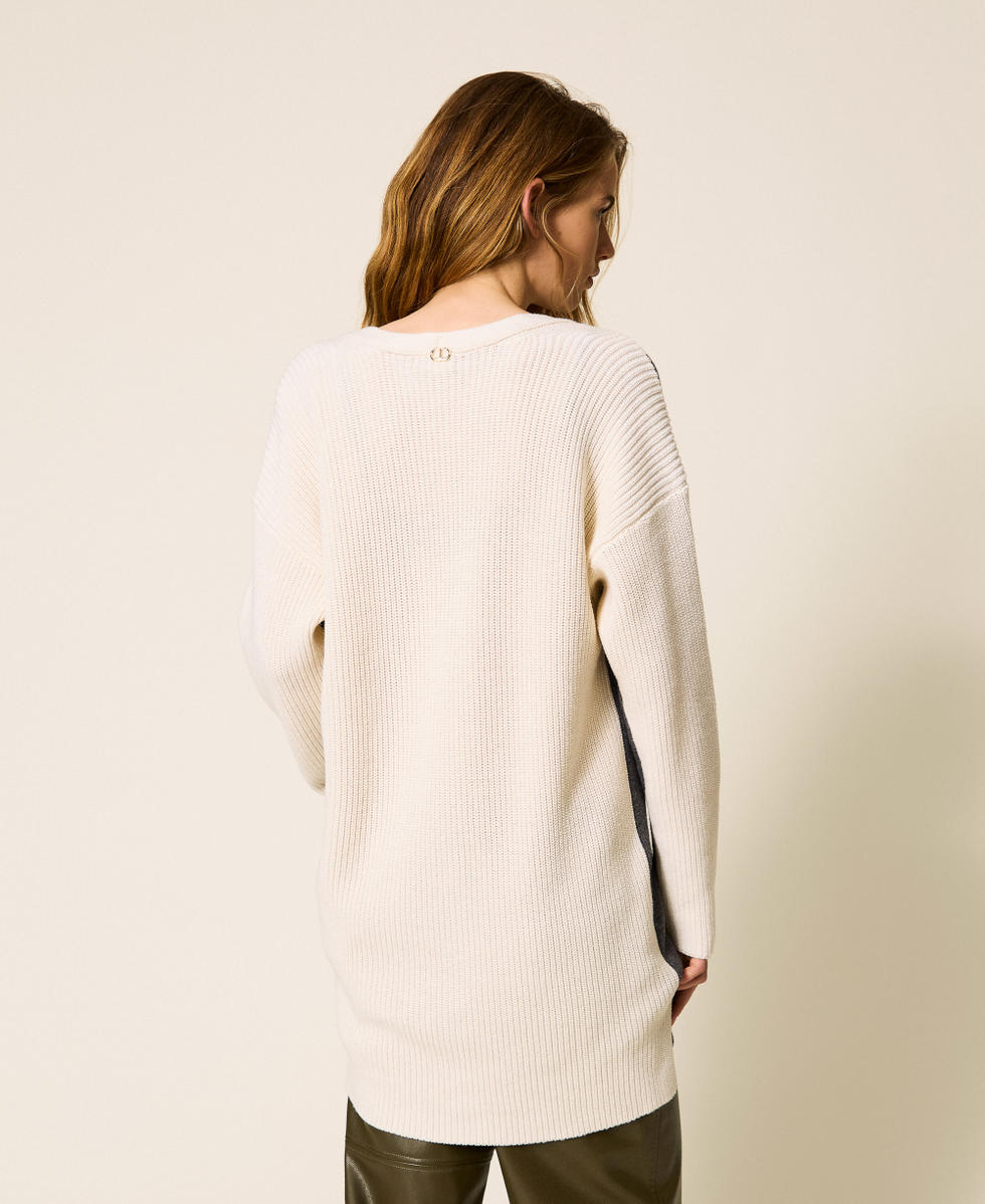 Long wool blend cardigan Two tone Dark Grey Melange/Snow White Woman 252TF3022_12997_03