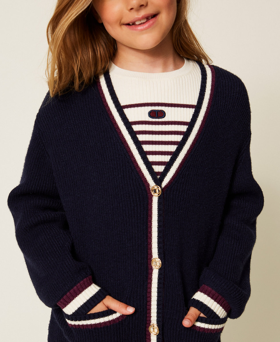 Cardigan with two-tone stripes Classic Blue Girl 252GJ3033_11956_04
