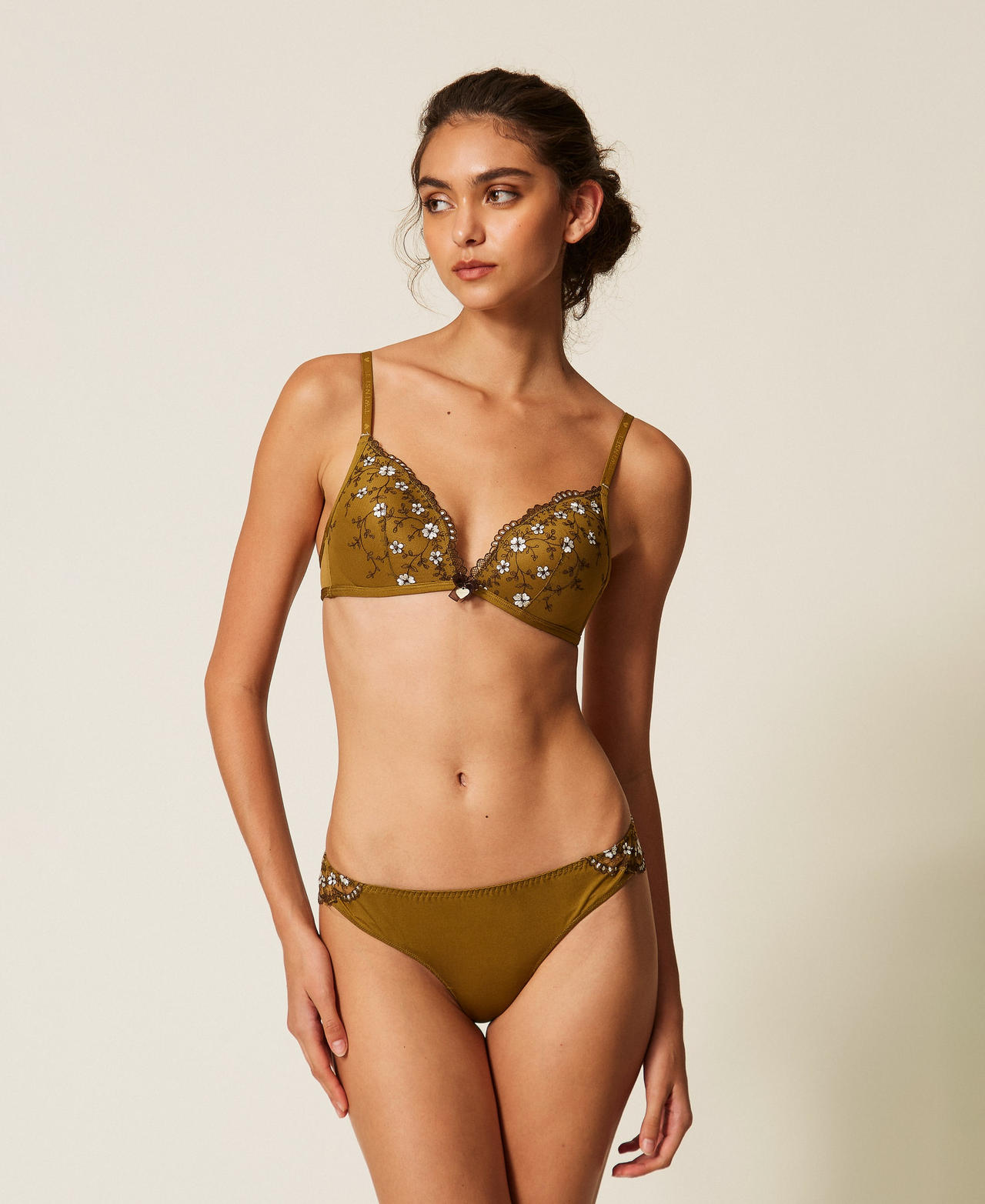Slip br&eacute;silien en tulle brod&eacute; Broderie Vert Shiny Oil/Mocha/Nacre Femme 262LI6B77_13898_01