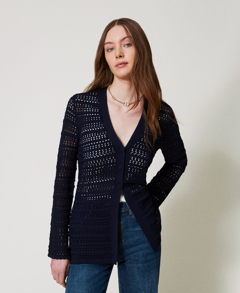 Openwork knit cardigan Blue Night Woman 251TP3194_00238_02