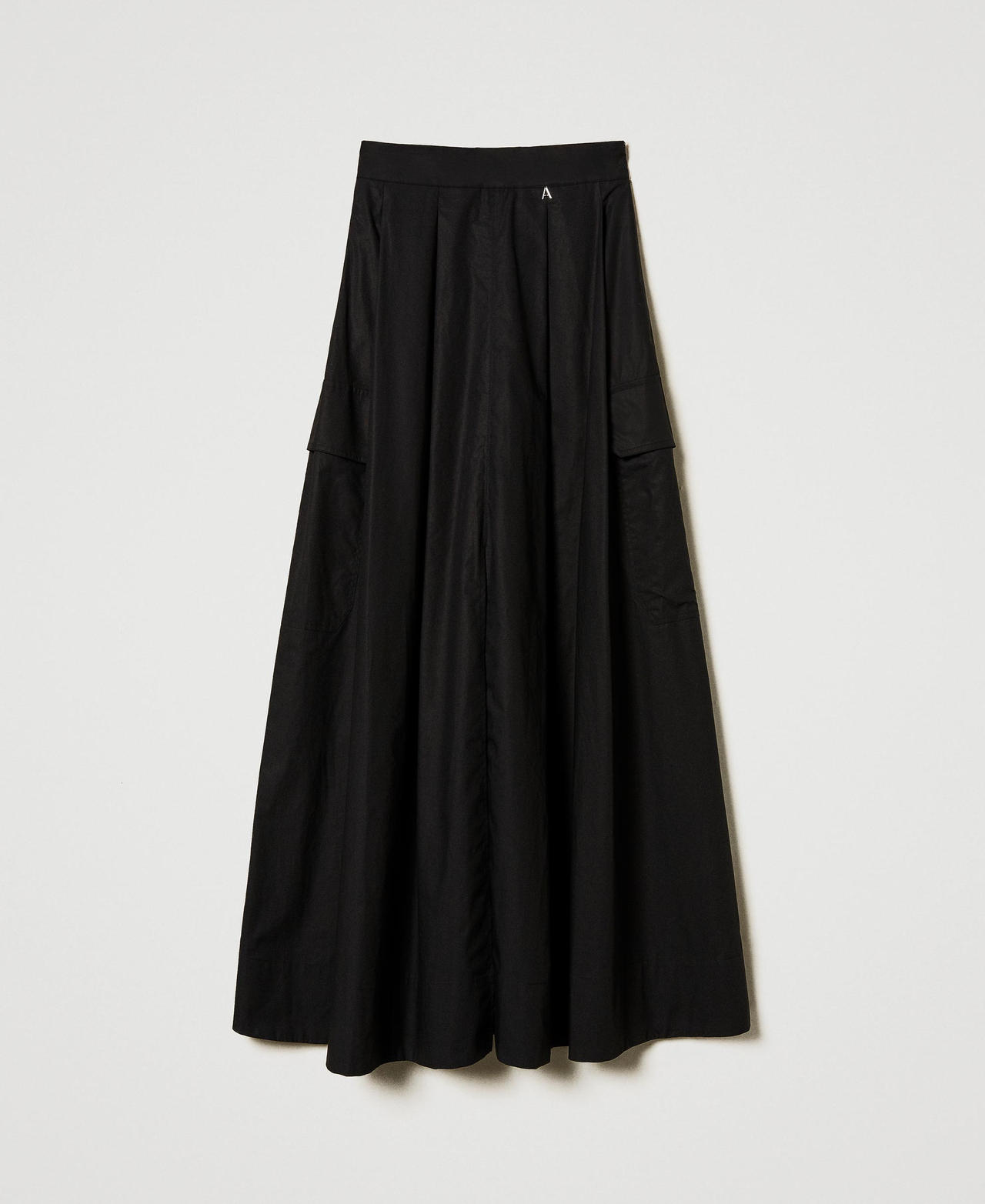 Long poplin skirt with pleats Black Woman 251AP2307_00006_0S