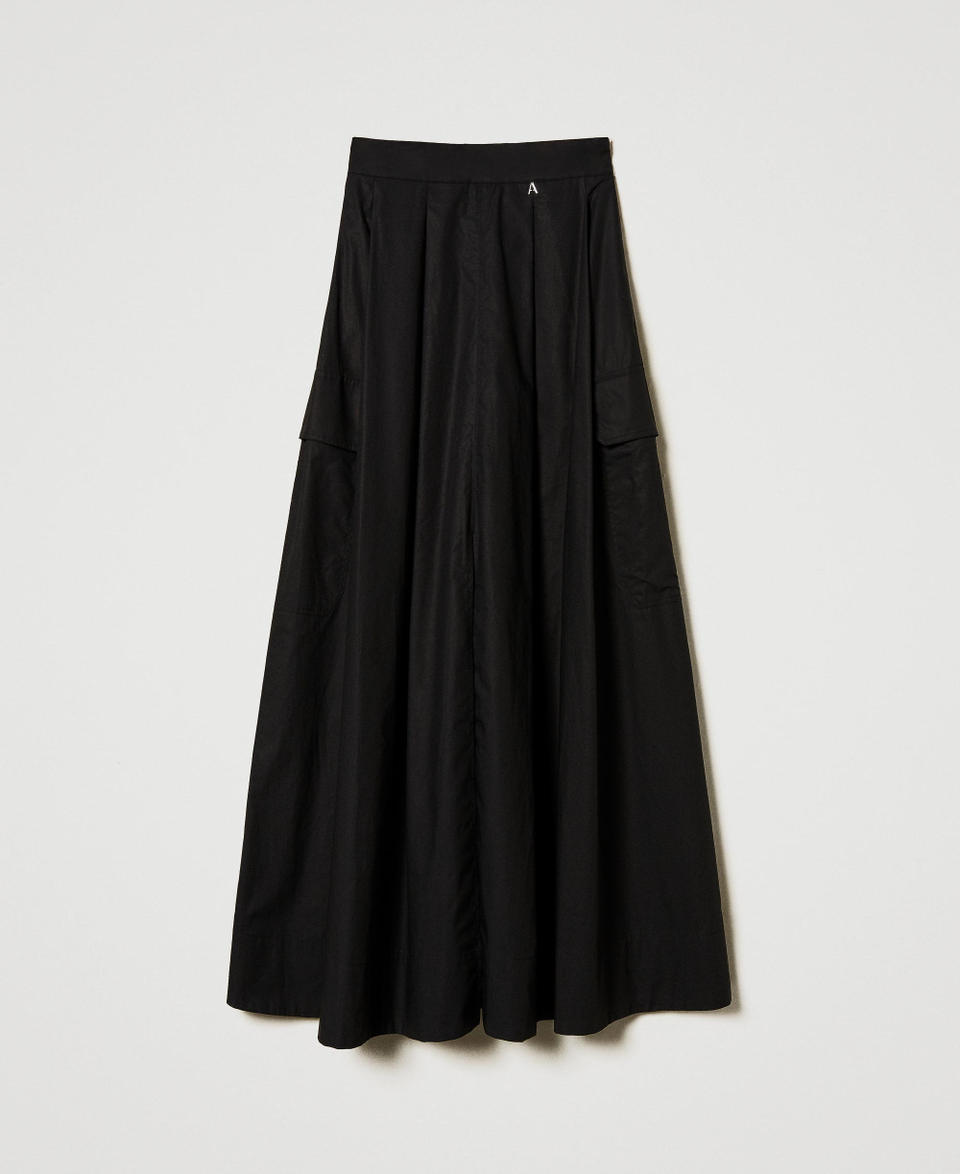 Gonna lunga in popeline con pieghe Nero Donna 251AP2307_00006_S0