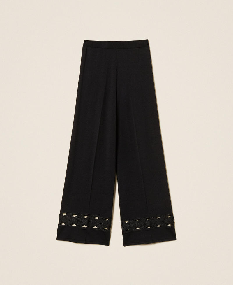Strickhose mit Zopfmuster Schwarz Frau 261LL3DEE_00006_S0