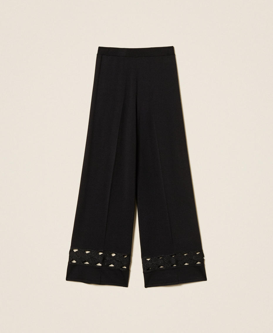 Strickhose mit Zopfmuster Schwarz Frau 261LL3DEE_00006_S0