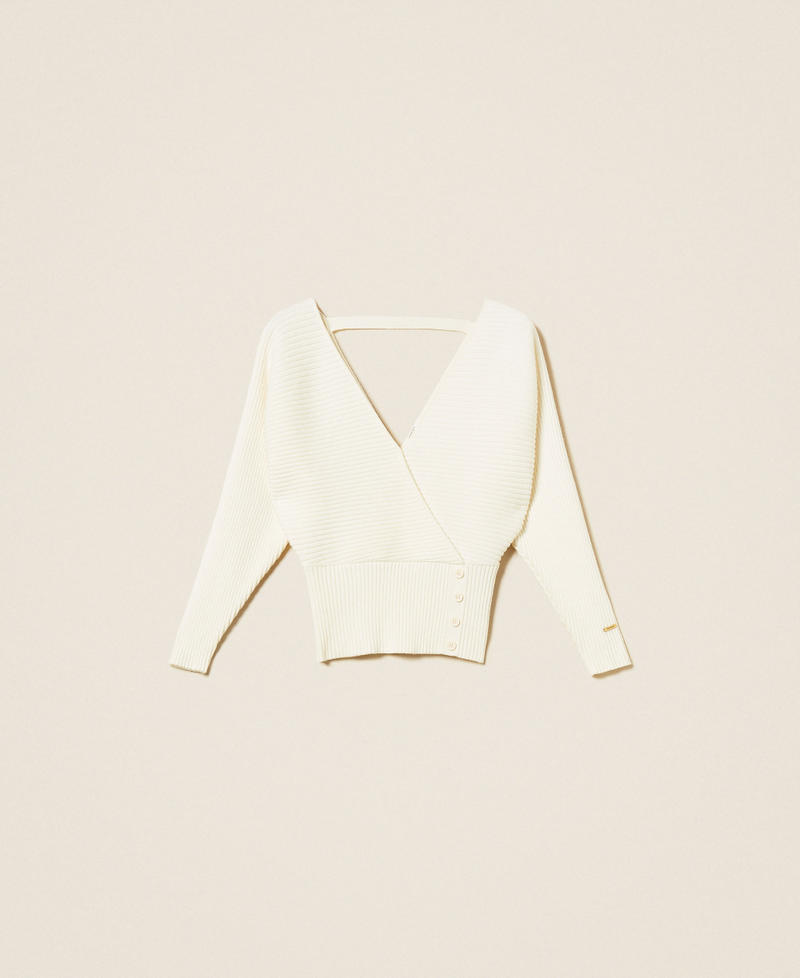 Rib knit cross front jumper Off White Woman 252LI3QBB_00526_S0