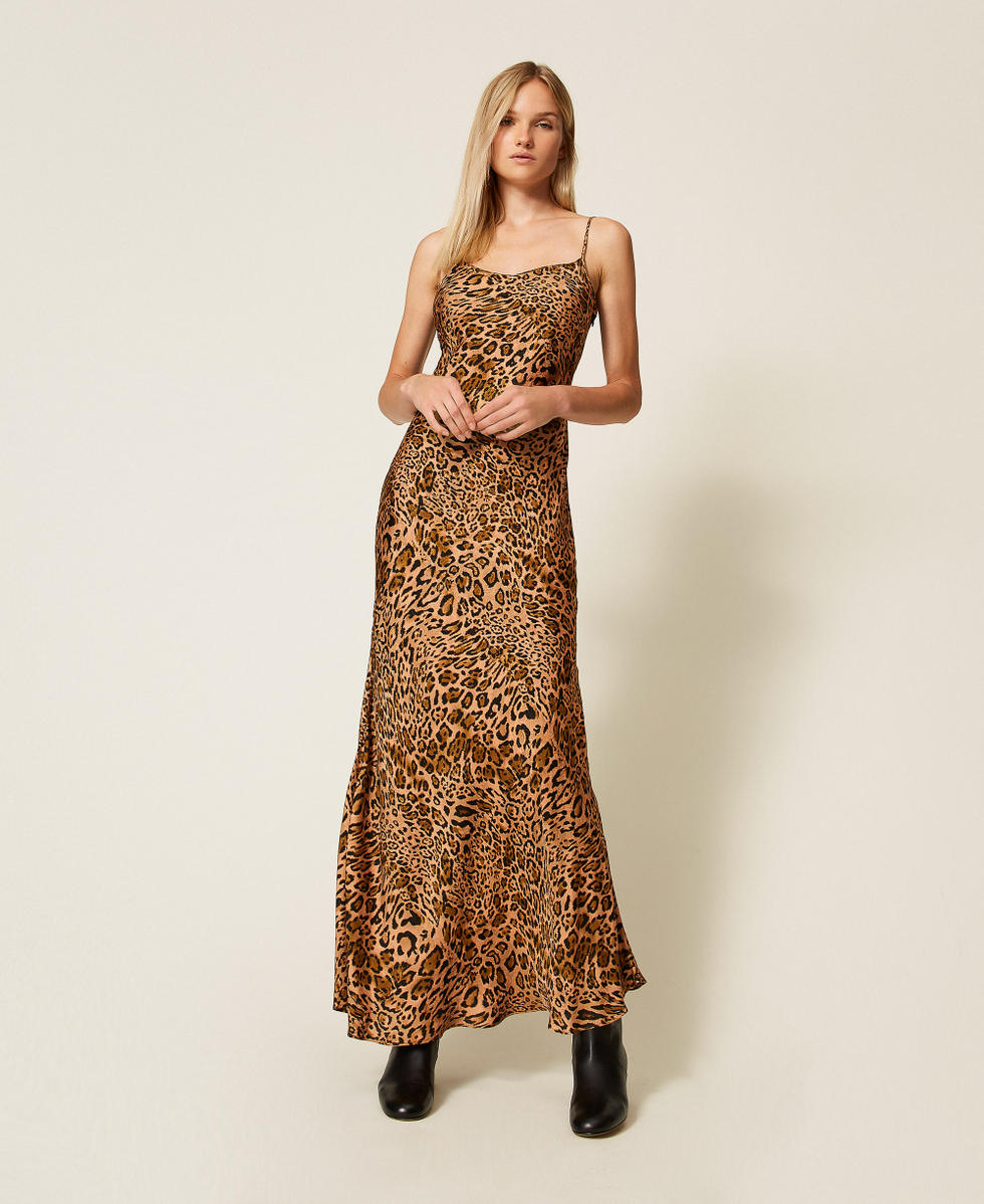 Robe longue jacquard avec imprim&eacute; animalier Imprim&eacute; Animalier Coffee/Marron &laquo;&nbsp;Land&nbsp;&raquo; Femme 252TP2477_12737_01