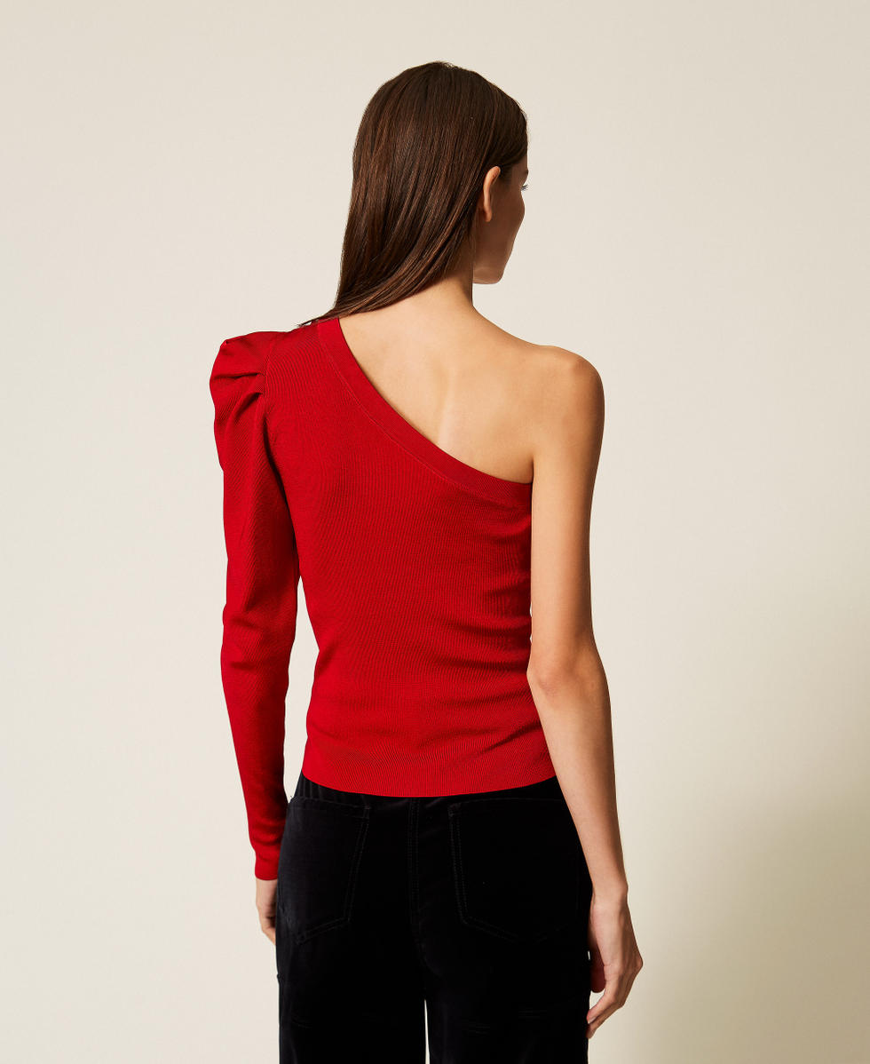 Pull asym&eacute;trique avec drap&eacute; Rouge Cerise Femme 252AT3011_00034_03
