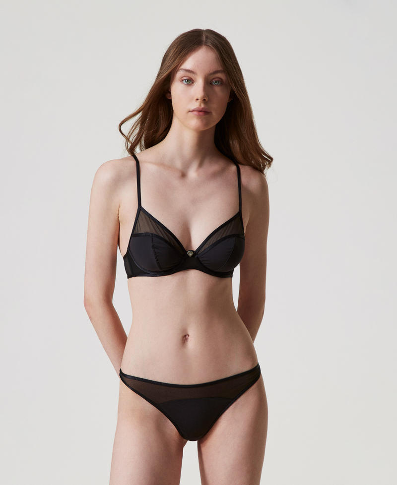 Bra with underwire and tulle Black Woman 251LL6B55_00006_02