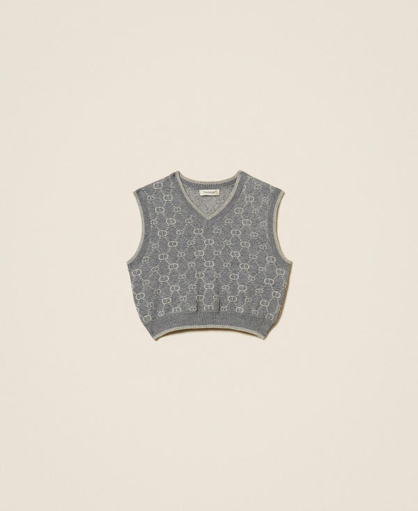Jacquard knit sleeveless jumper with Oval T