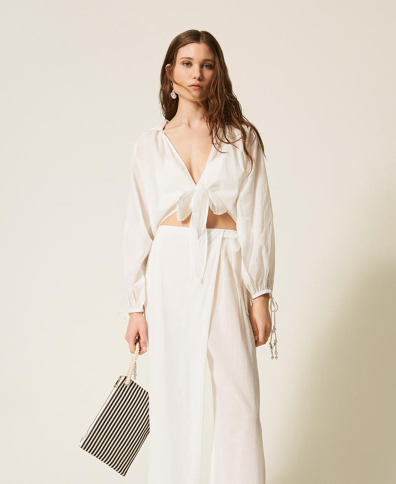 Холщовый пошет Полоска Черный / Туман женщина 261LM8AJJ_13475_T0