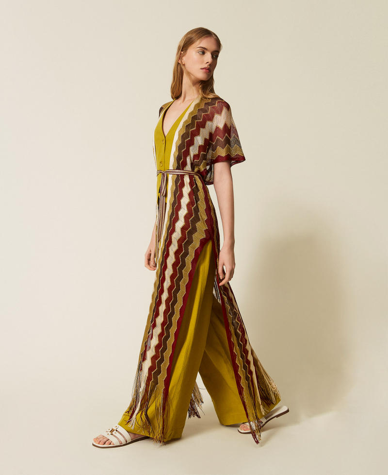 Caftan long &agrave; rayures multicolores Multicolore Chevronne Rouge &laquo;&nbsp;Indian Red&nbsp;&raquo;/Vert &laquo;&nbsp;Avocado Oil&nbsp;&raquo; Femme 261TO5250_13519_02