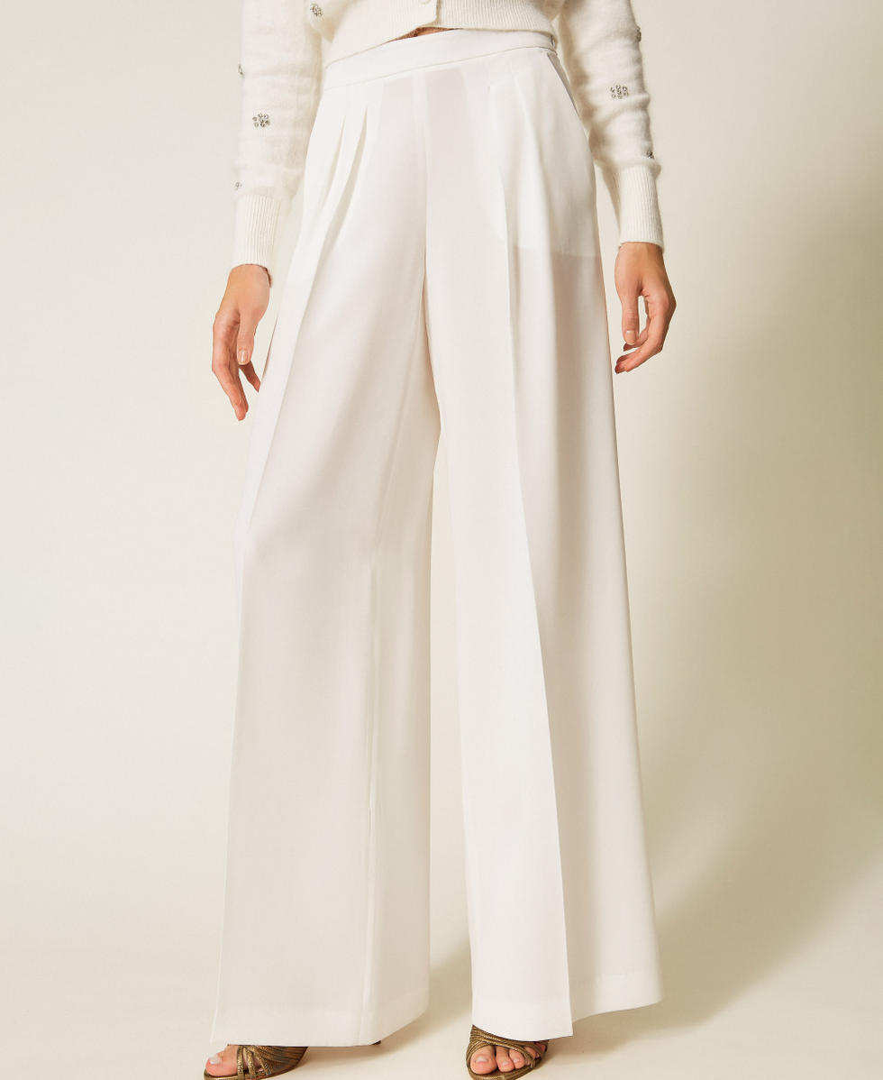 Pantaloni wide leg in cr&ecirc;pe Bianco Neve Donna 252TT2401_00282_04