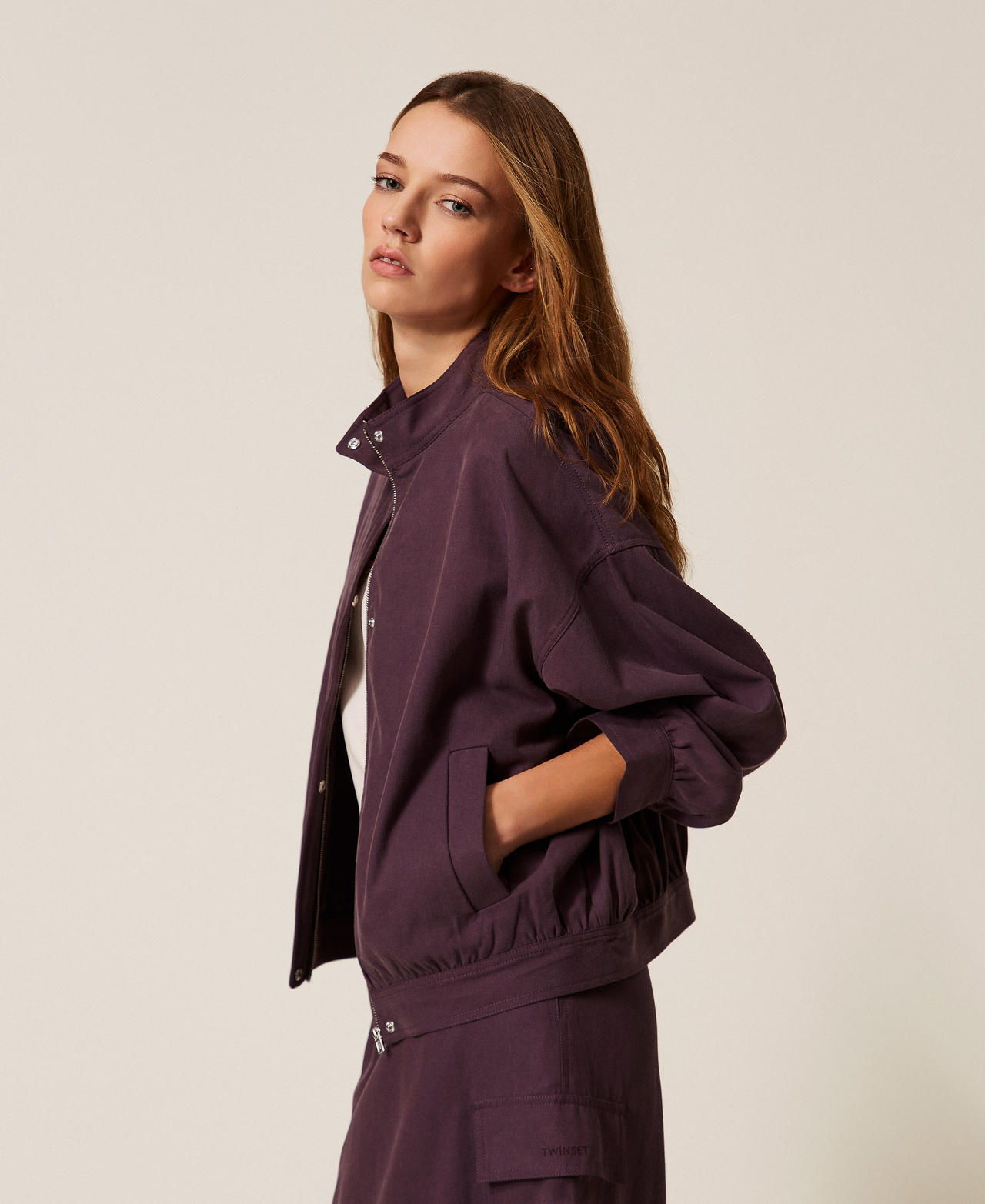 Blouson avec fermeture éclair en lyocell et coton