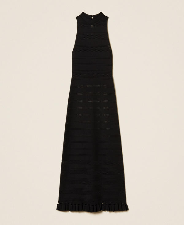 Long turtleneck knit dress with ruffles