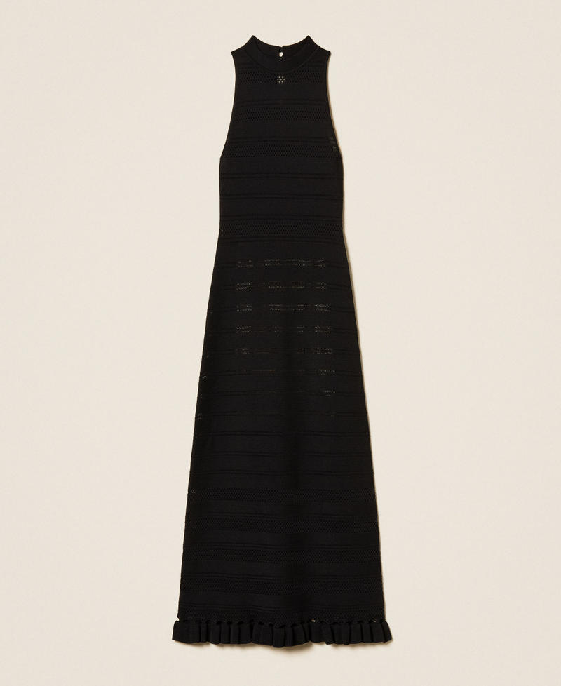 Long turtleneck knit dress with ruffles Black Woman 261TQ3010_00006_S0
