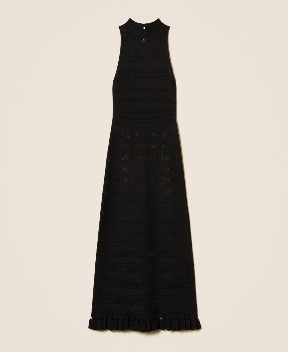 Long turtleneck knit dress with ruffles Black Woman 261TQ3010_00006_S0