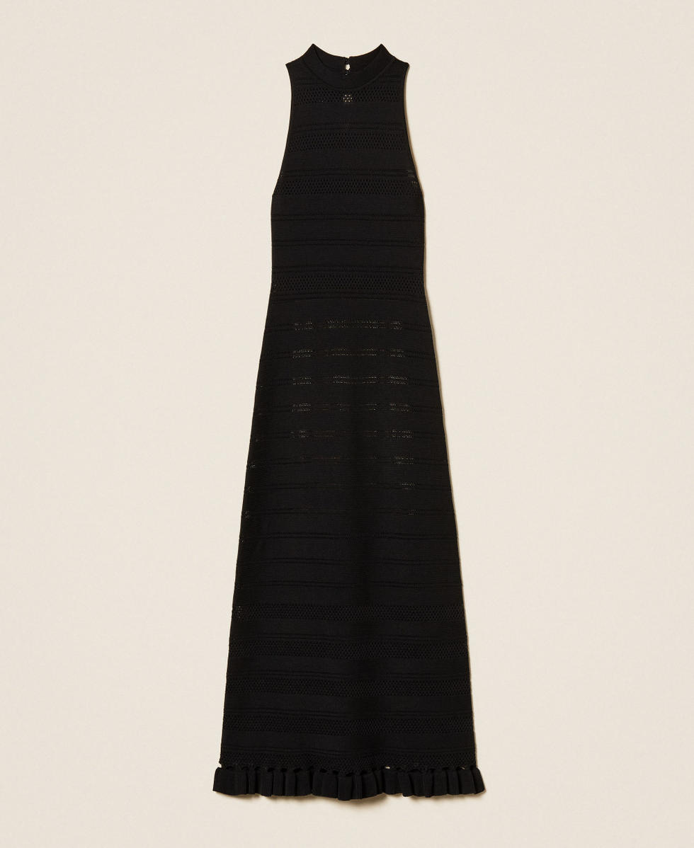 Long turtleneck knit dress with ruffles