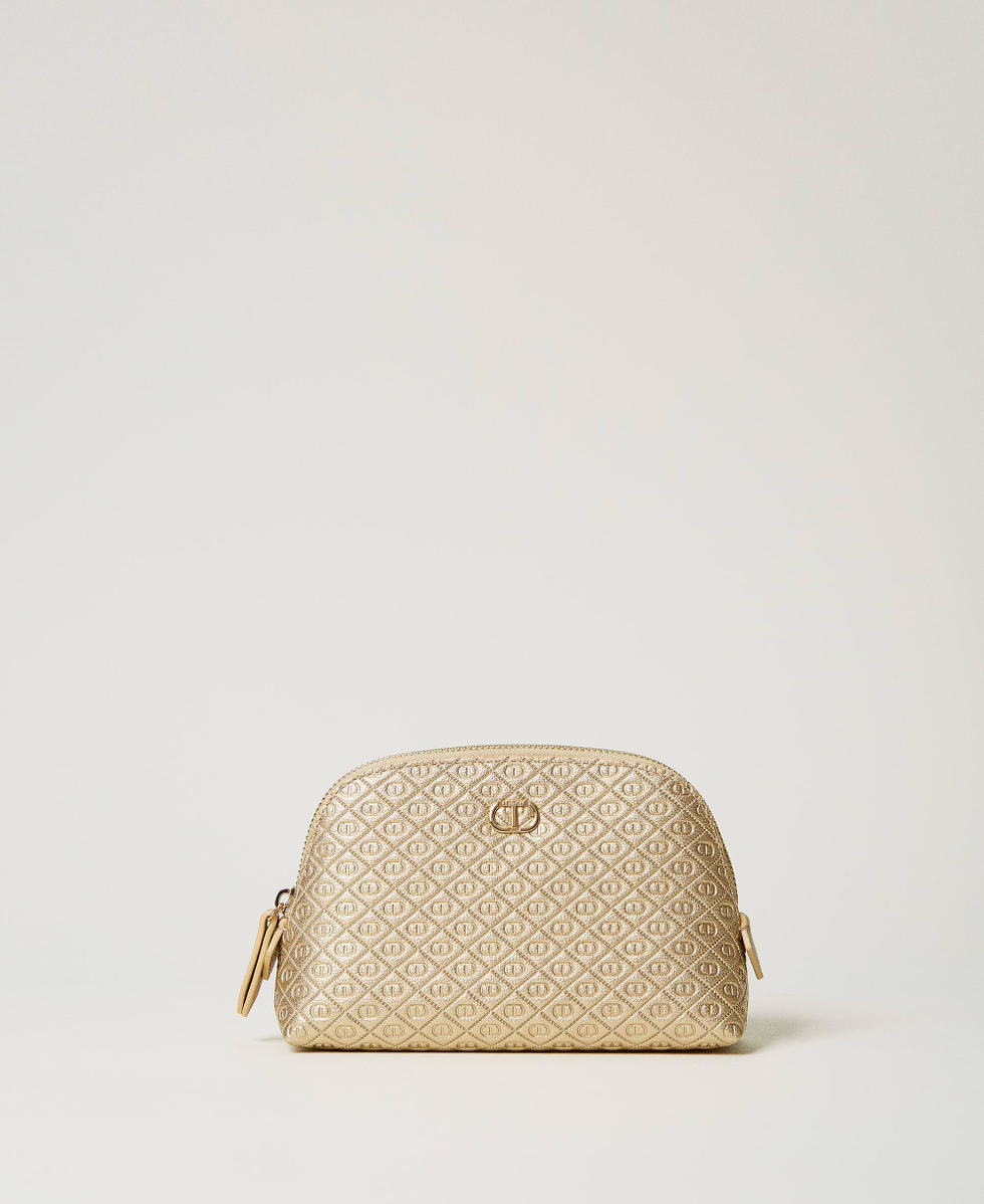 Domed beauty pouch with Oval T all over Yellow Gold Woman 251TH7042_10366_01