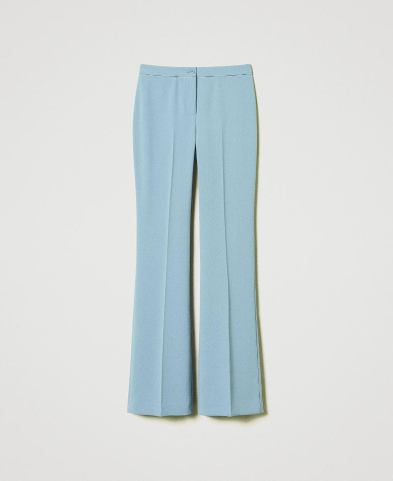 Fluid crêpe flared fitted leg trousers Dusty Blue Woman 251TP2106_00485_0S