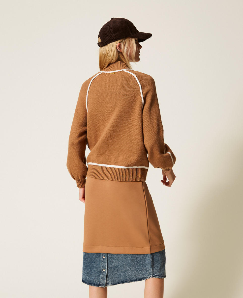 Jupe mi-longue en scuba et jean Bicolore Camel/Denim Femme 252LI2PEE_12671_03