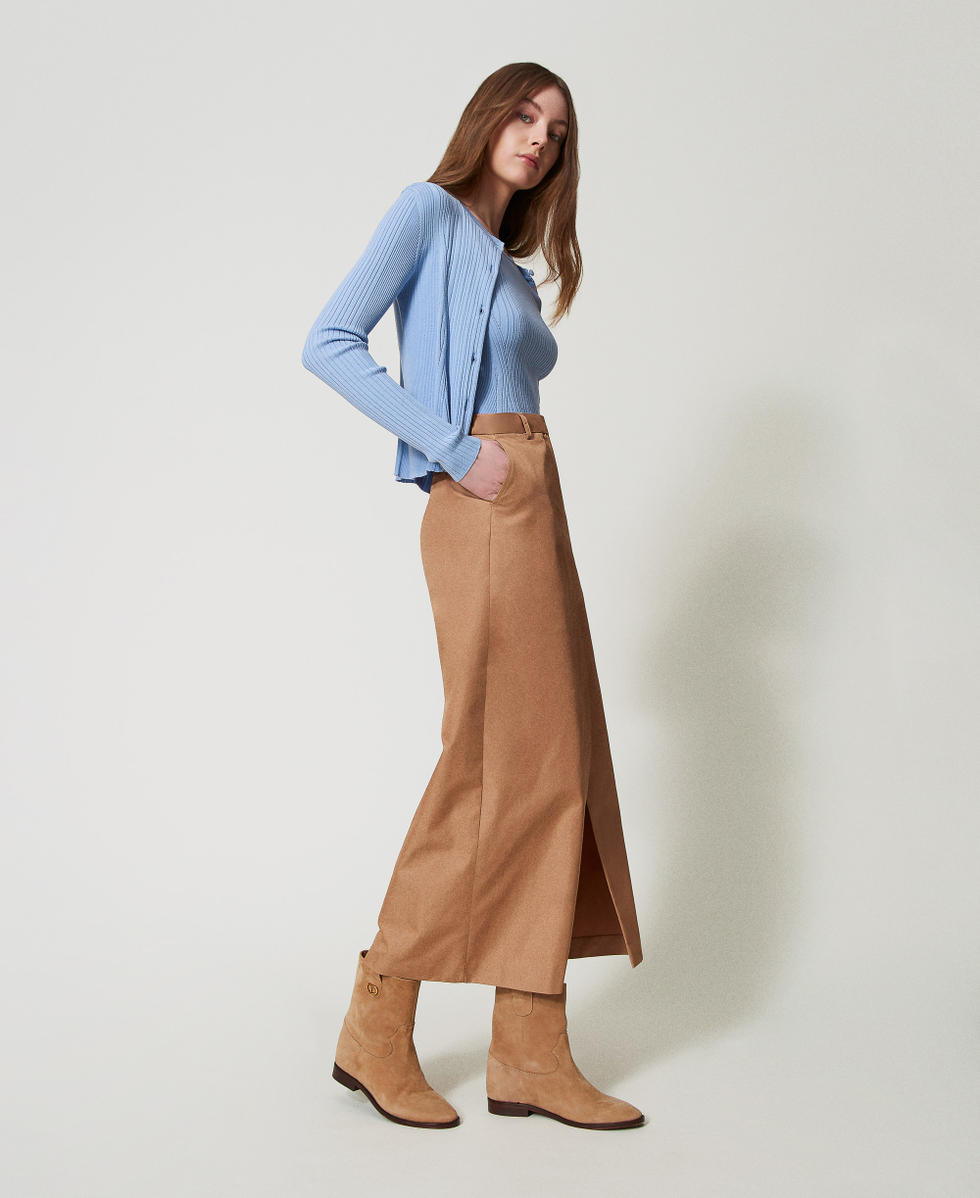Long twill skirt with slit Brown Box Woman 251LL2ECC_12112_02